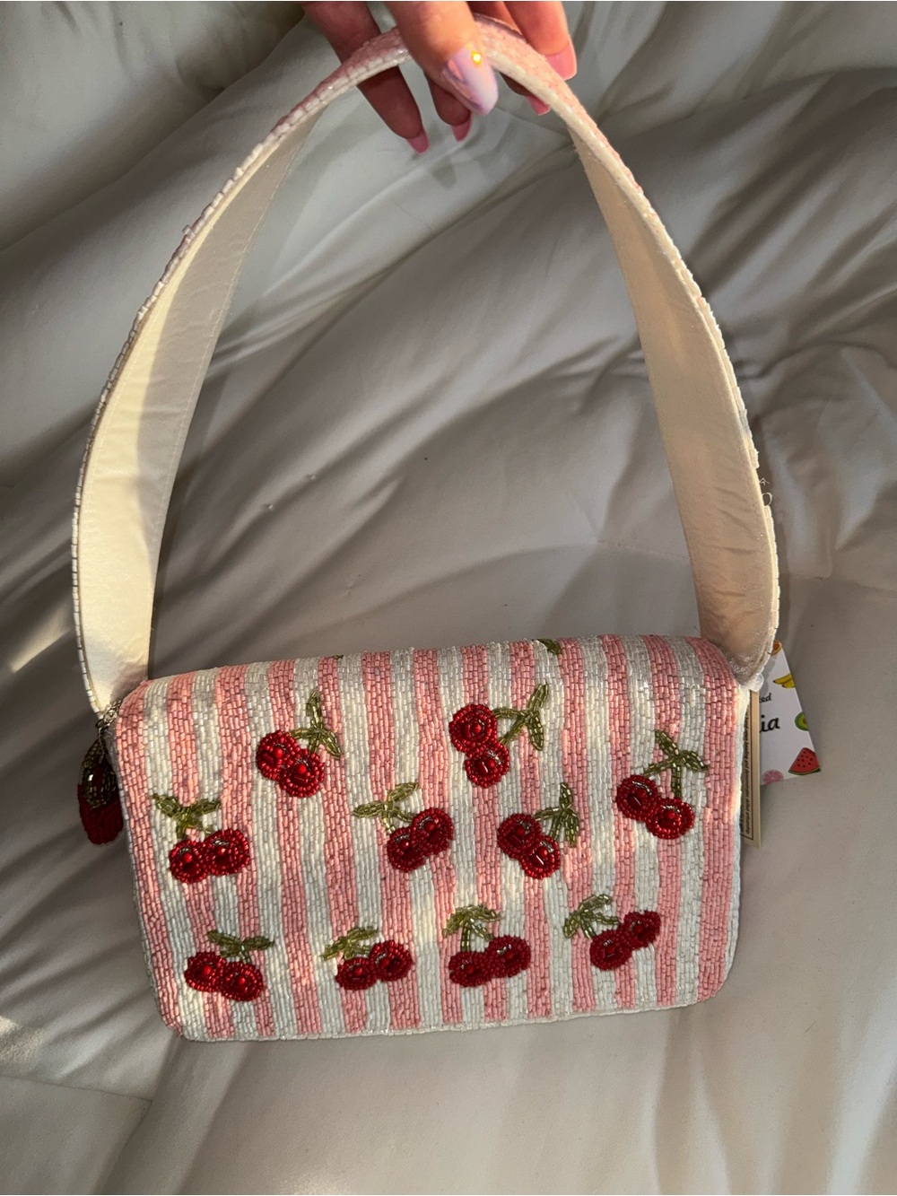 Cherry Beaded Shoulder Bag Handmade in India New With Tags - Picture 3 of 10